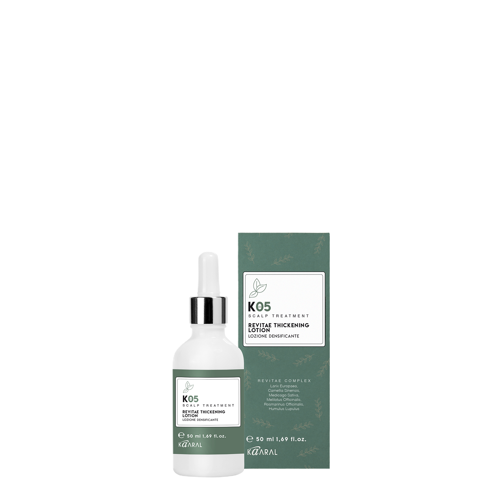 K05 scalp treatment Revitae thickening lotion bottle beside green product box