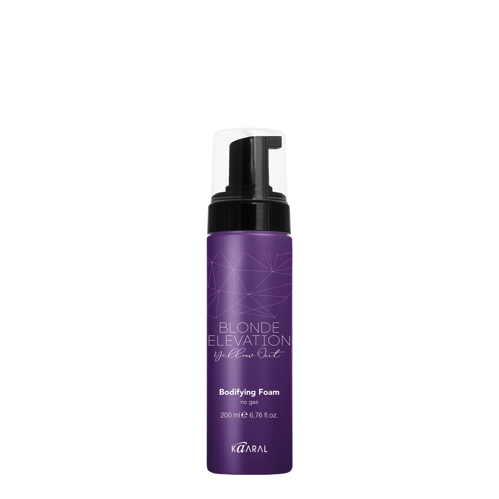 Purple hair styling foam bottle on a black background