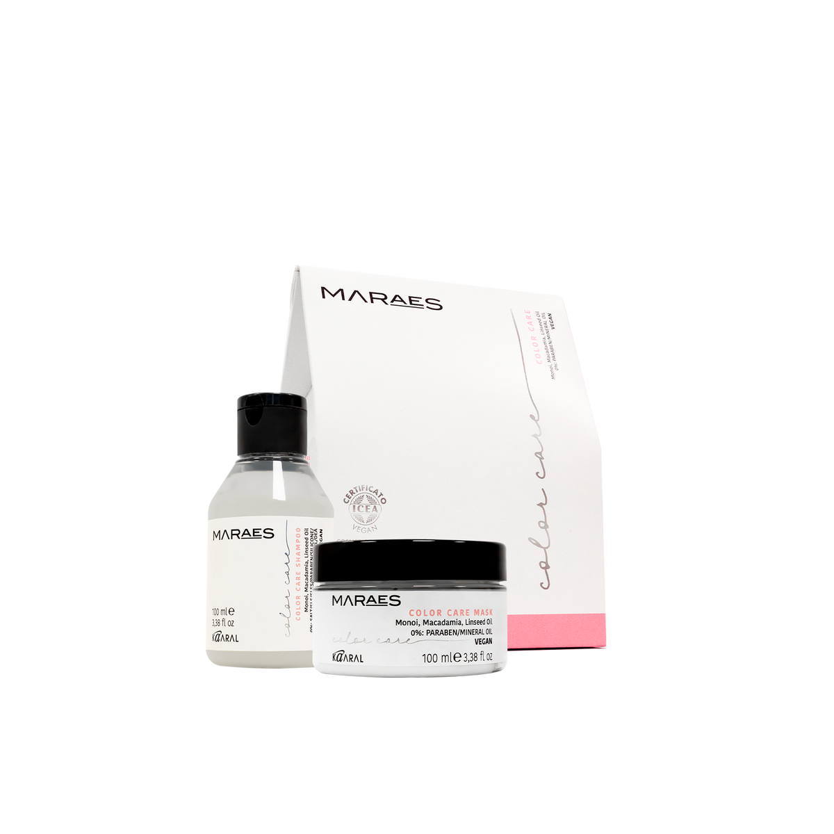 Travel kit Maraes Color Care con shampoo, maschera capelli e confezione bianca