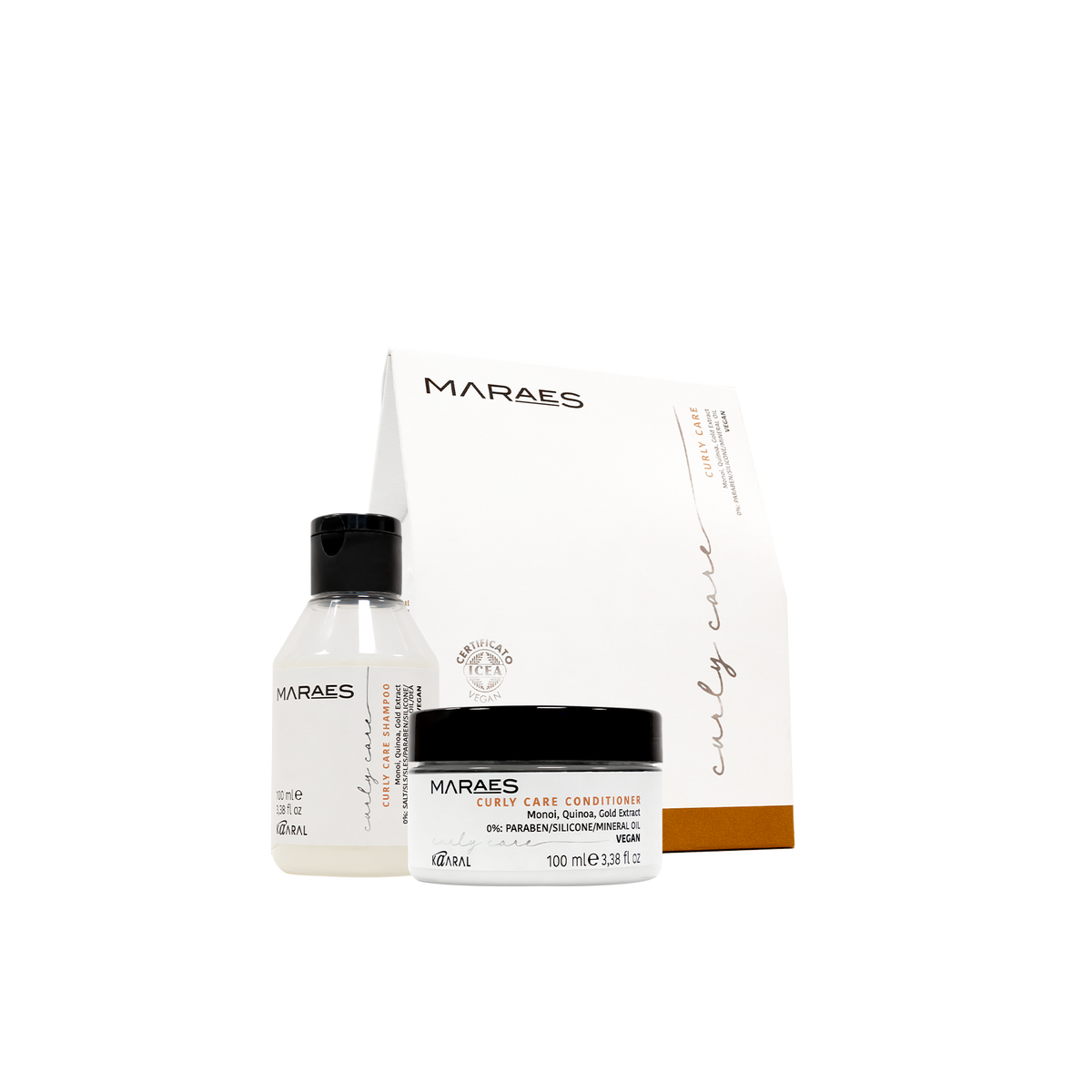 Travel kit Maraes Curly Care con shampoo, conditioner e confezione bianca