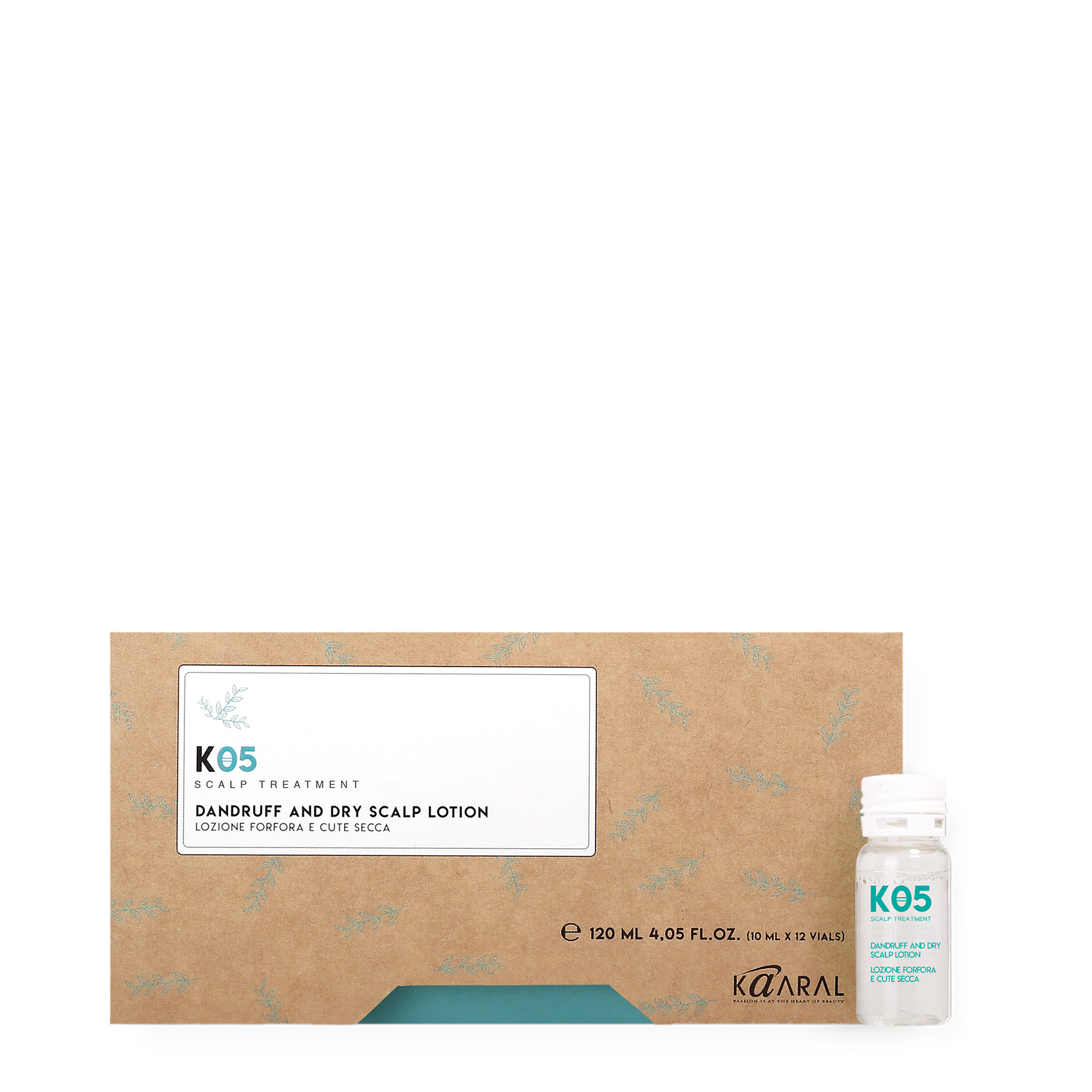 Kaaral K05 Dandruff and Dry Scalp Lotion box with a single vial
