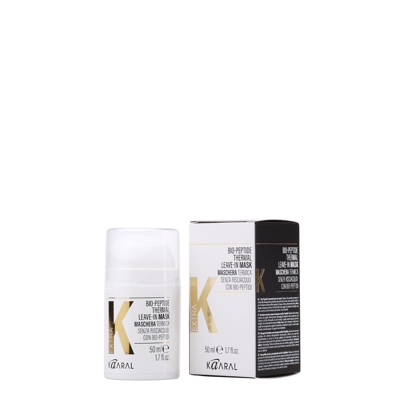 Two white K Extra product packages on a black background