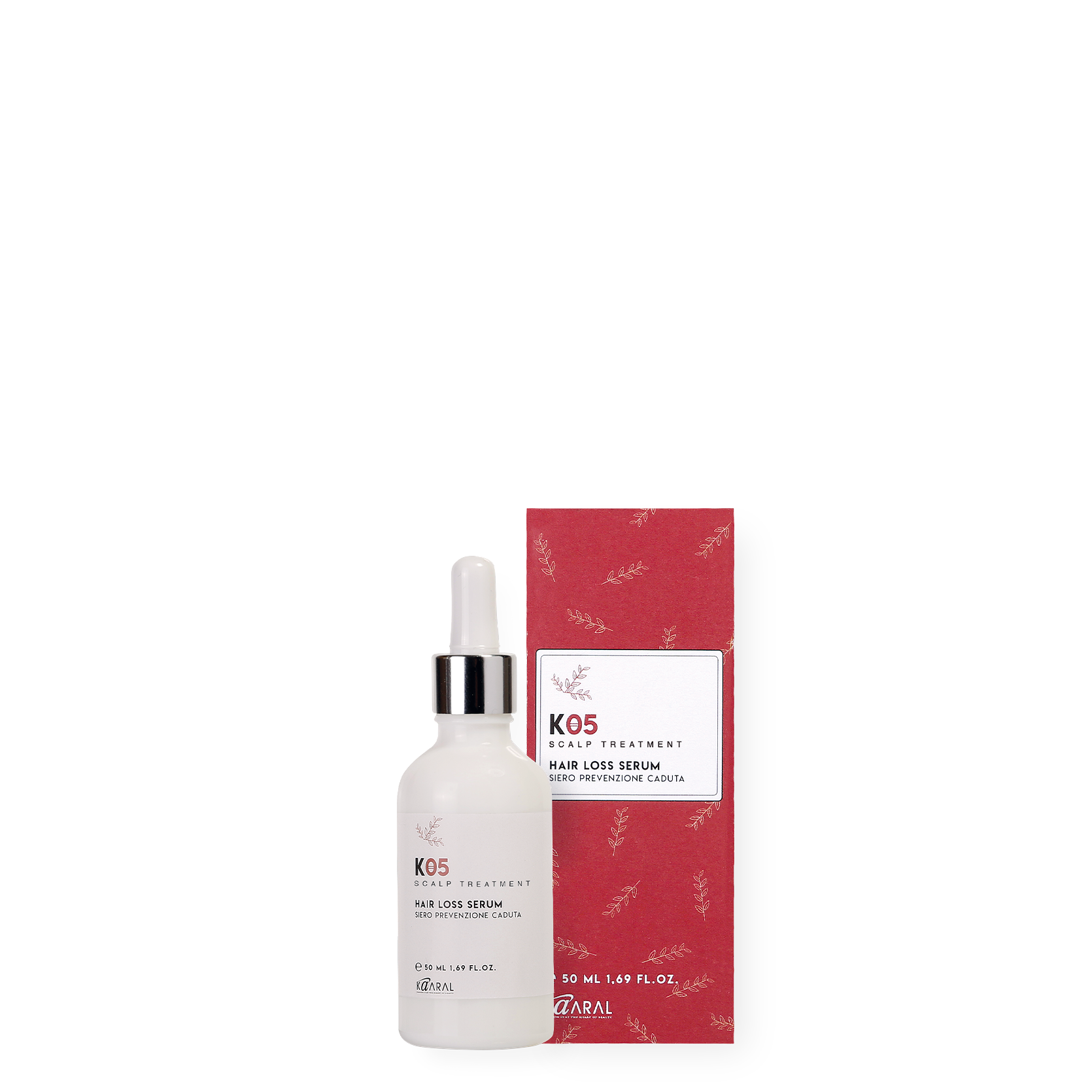 K05 scalp treatment hair loss serum bottle beside red product box