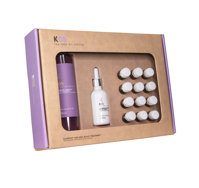 Open purple K05 kit box with bottle and capsules