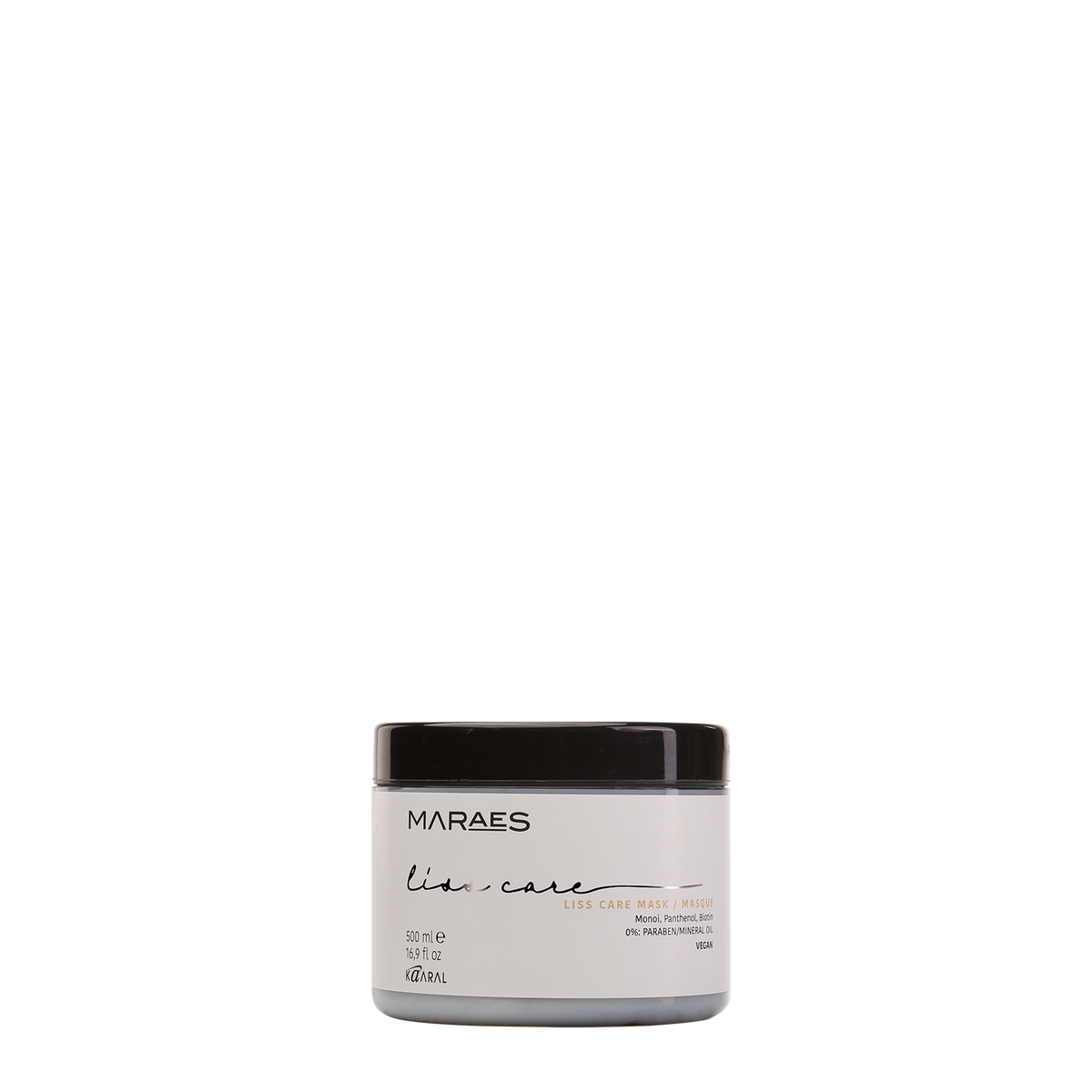 Vasetto bianco Maraes Liss Care Mask da 500 ml su sfondo nero