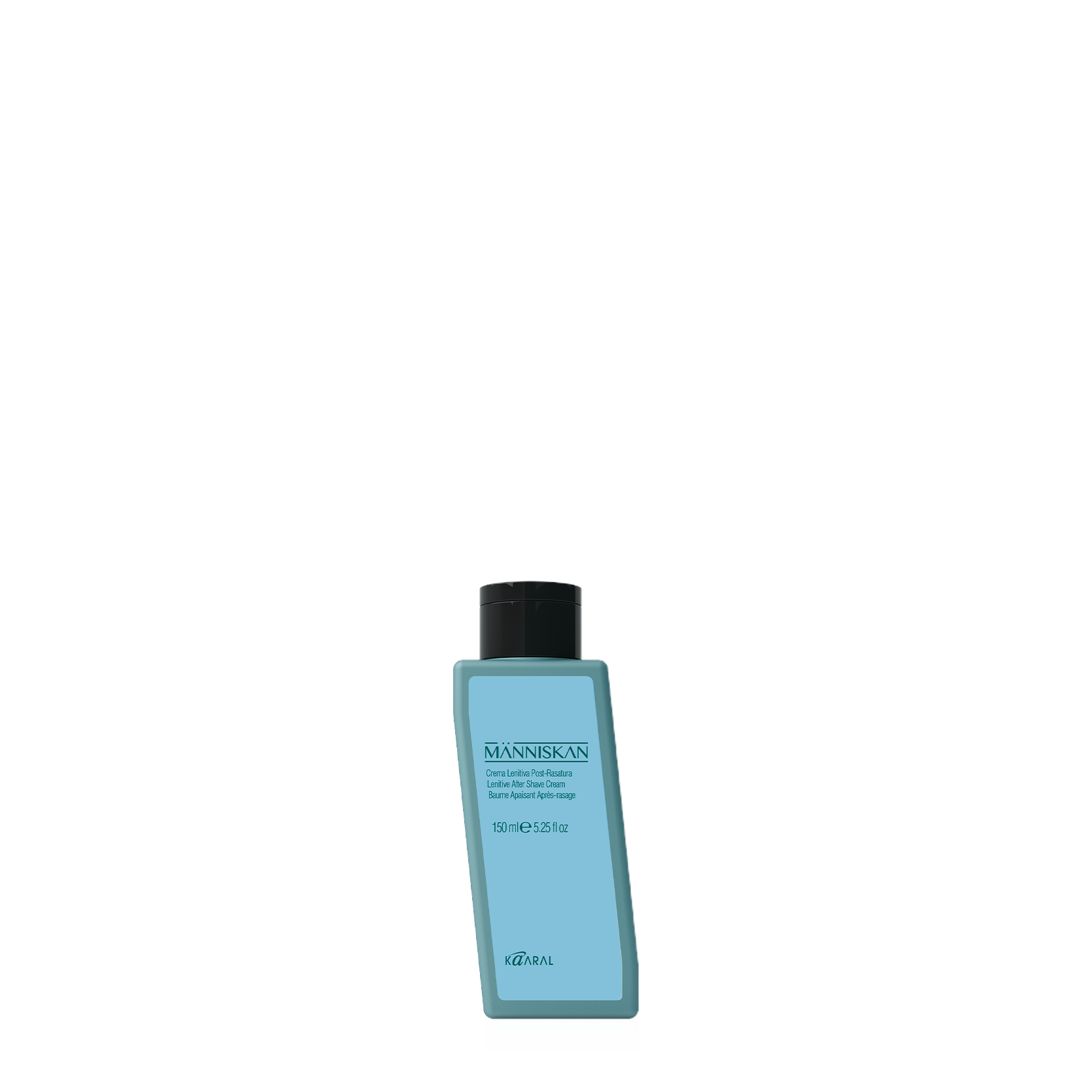 Dark teal Manniskan haircare bottle on a black background