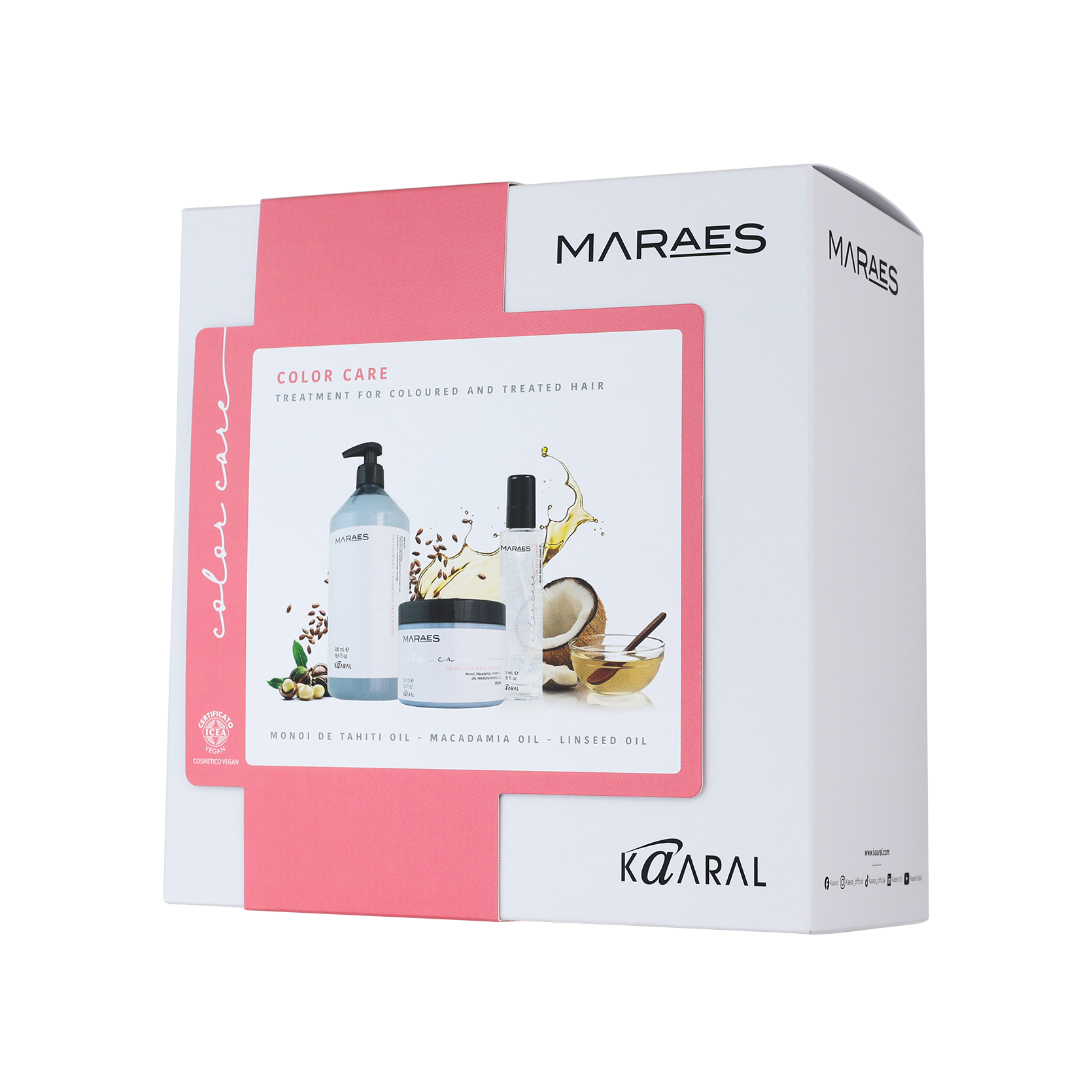 Maraes Color Care gift box featuring a pump bottle, spray bottle and jar in white and pink packaging
