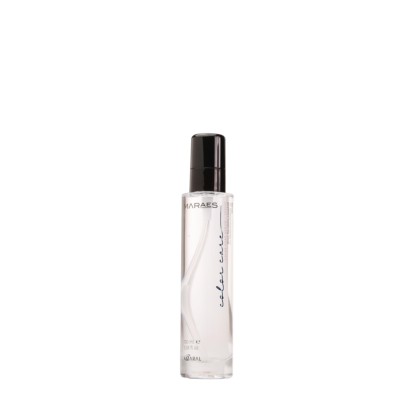 Clear cylindrical spray bottle on a black background