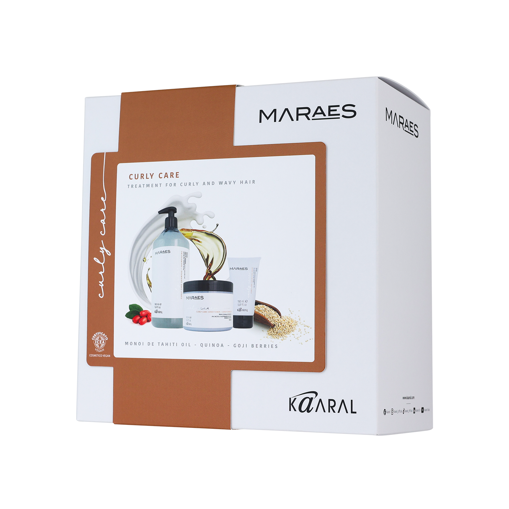 Maraes Curly Care gift box featuring a pump bottle, tube and jar in white and brown packaging