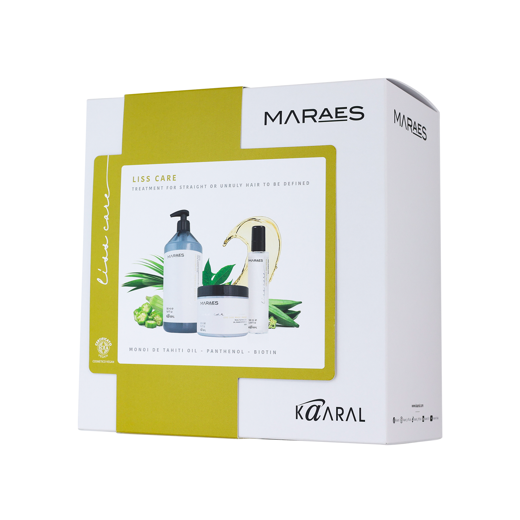 Maraes Liss Care gift box featuring a pump bottle, spray bottle and jar in white and yellow packaging