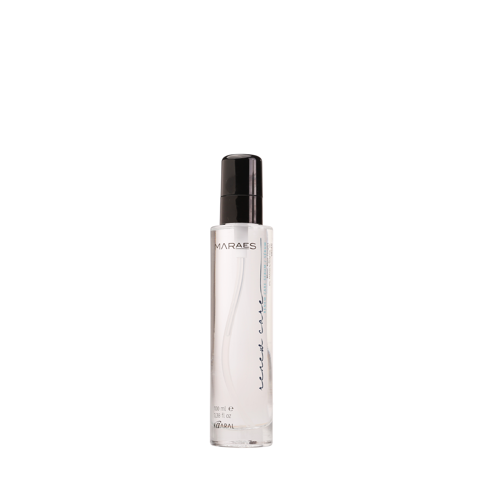 Clear cylindrical spray bottle on a black background