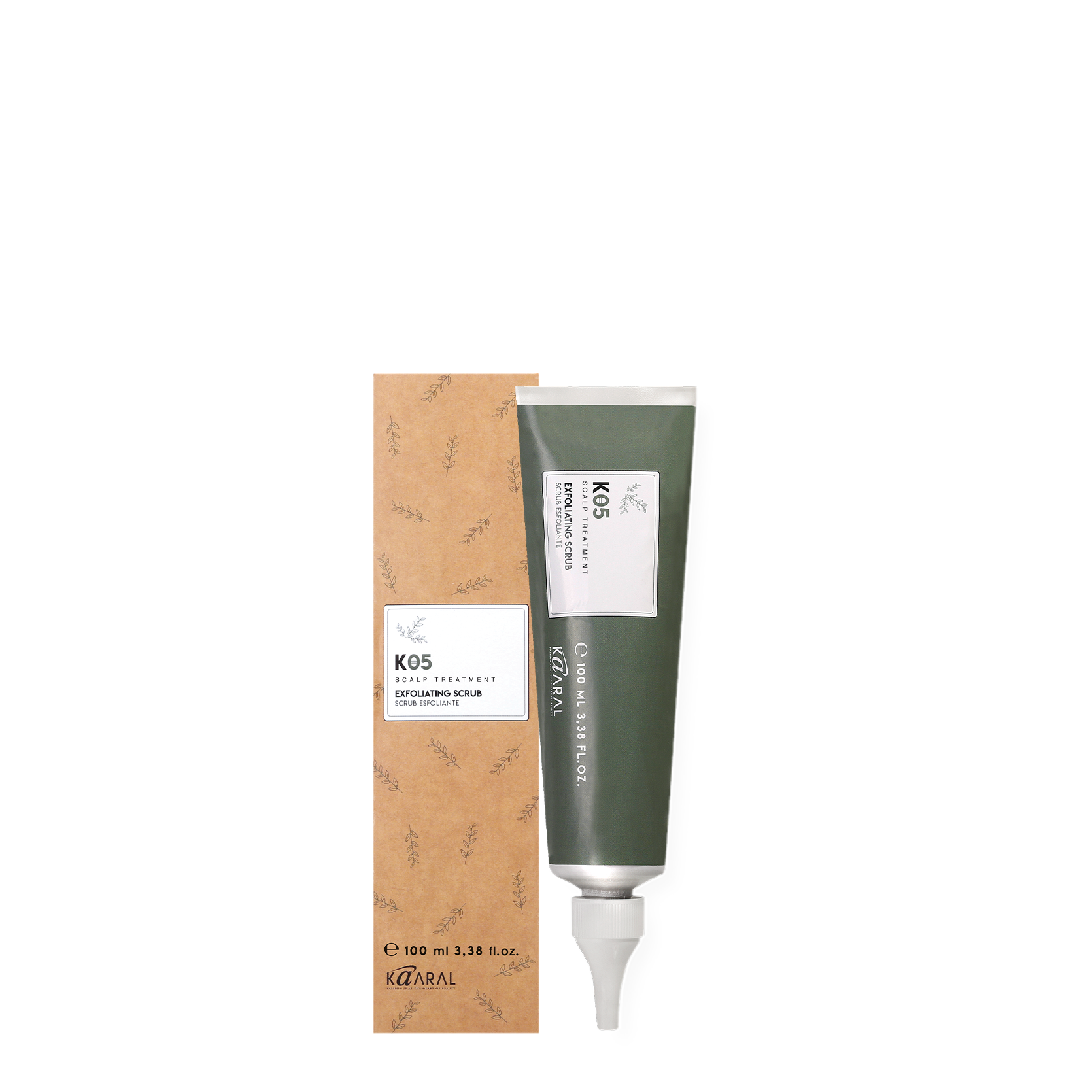 Green haircare tube with a cardboard carton on a black background