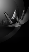 Black haircare products arranged on a dark banner
